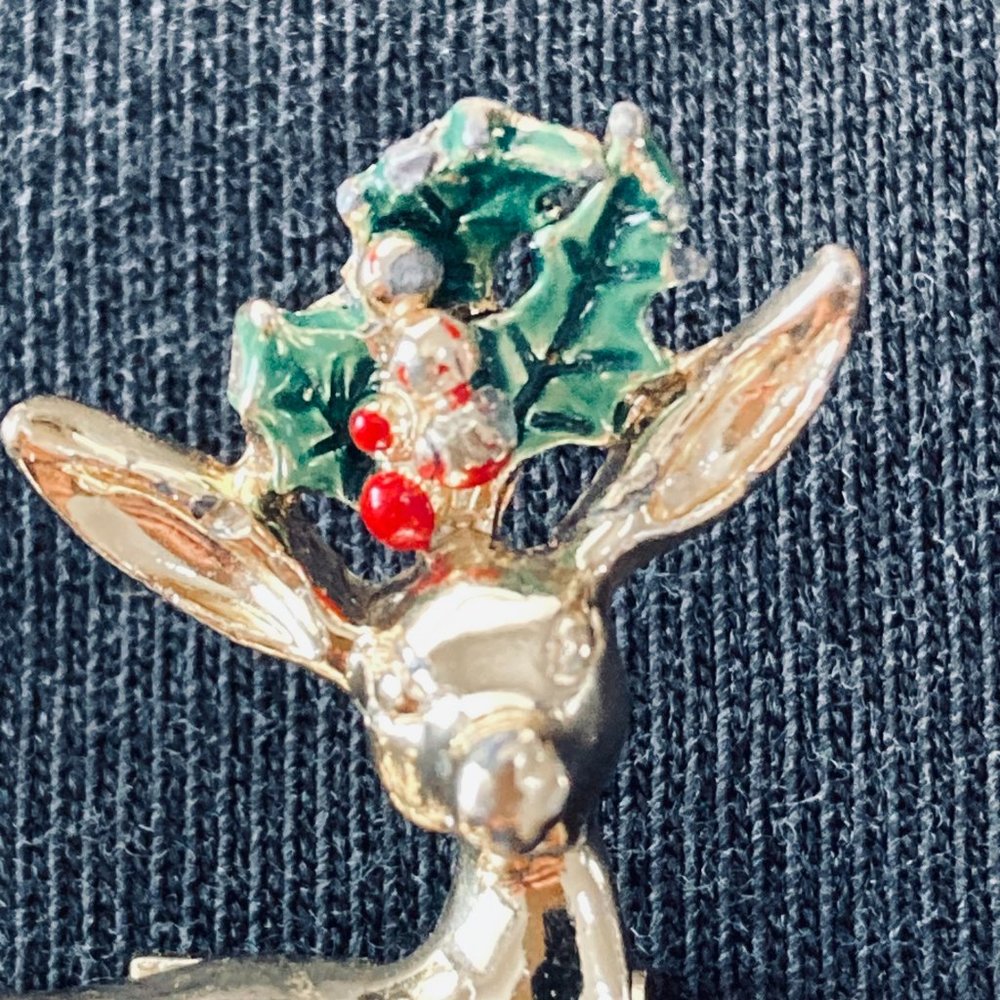 Vintage Gold Tone Gerrys Reindeer Christmas  Pin Cute! - Picture 3 of 8